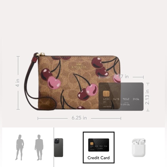 Coach NWT Corner Zip Wristlet In Signature Canvas With Cherry Print - Picture 7 of 12